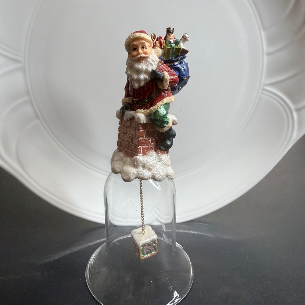 Christopher Radko Santa coming down the chimney Christmas Bell w/box